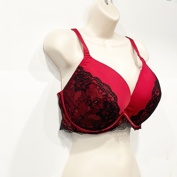 Cacique Women Bra Underwire Full Figure 40DD Red Black Lace Padded Cups - Picture 2 of 7